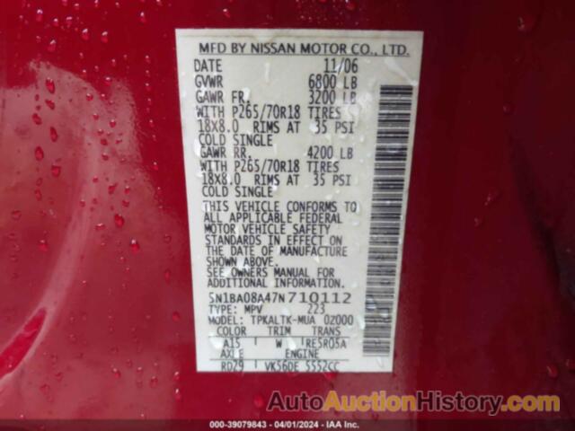 NISSAN ARMADA SE, 5N1BA08A47N710112