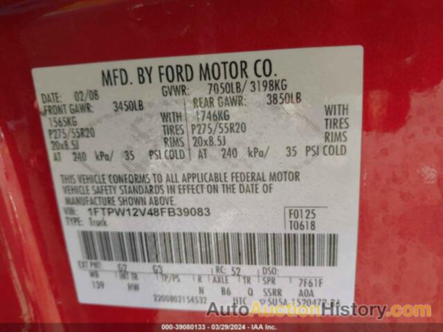 FORD F-150 60TH ANNIVERSARY/FX2/KING RANCH/LARIAT/XLT, 1FTPW12V48FB39083