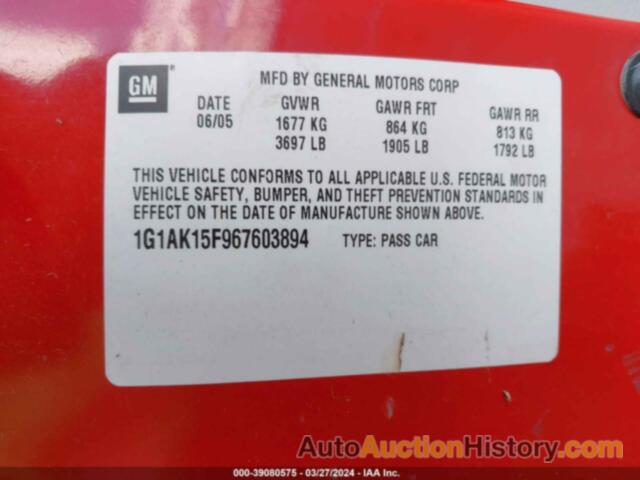 CHEVROLET COBALT LS, 1G1AK15F967603894