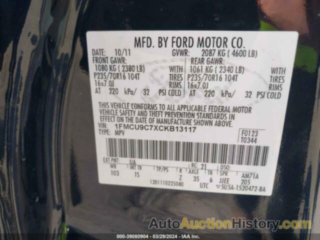 FORD ESCAPE XLS, 1FMCU9C7XCKB13117