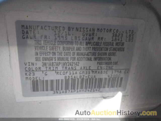 NISSAN SENTRA S/SV/SR/SL, 3N1AB7AP1HY242142