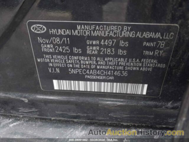 HYUNDAI SONATA SE/LIMITED, 5NPEC4AB4CH414636