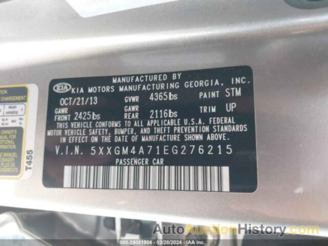 KIA OPTIMA LX, 5XXGM4A71EG276215