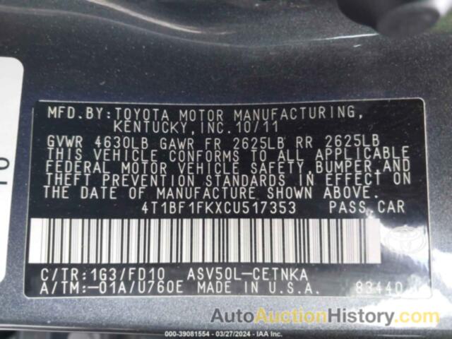 TOYOTA CAMRY LE, 4T1BF1FKXCU517353