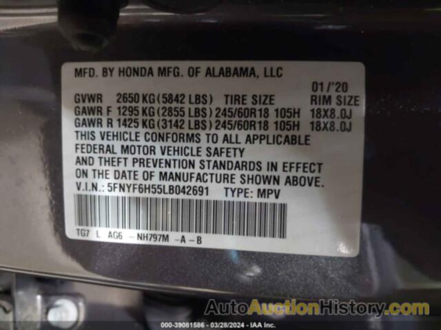 HONDA PILOT EXL, 5FNYF6H55LB042691