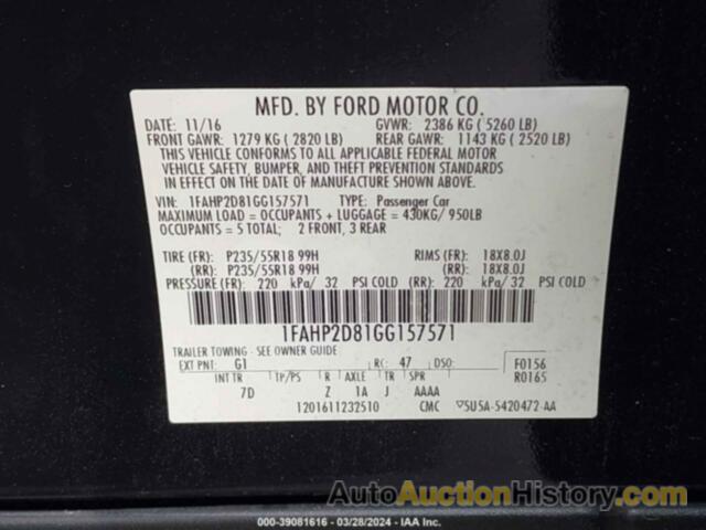 FORD TAURUS SE, 1FAHP2D81GG157571