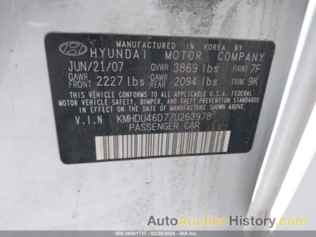 HYUNDAI ELANTRA GLS/LIMITED/SE, KMHDU46D77U263978