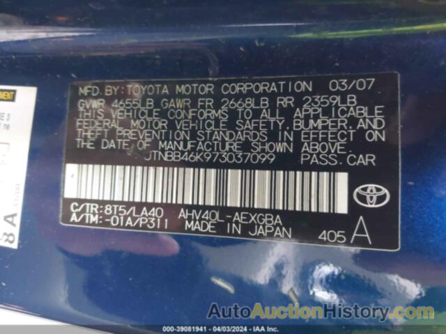 TOYOTA CAMRY HYBRID, JTNBB46K973037099