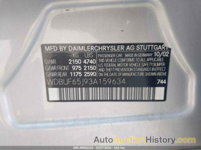 MERCEDES-BENZ E 320, WDBUF65J93A159634