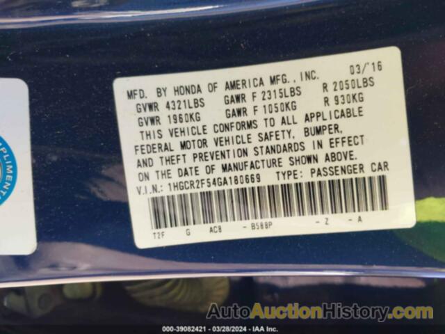 HONDA ACCORD SPORT, 1HGCR2F54GA180669