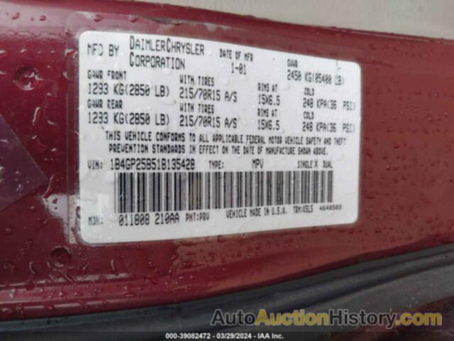 DODGE CARAVAN SE, 1B4GP25B51B135428