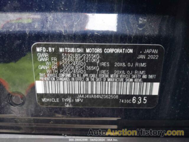 MITSUBISHI OUTLANDER SEL 2.5 S-AWC, JA4J4VA84NZ062508