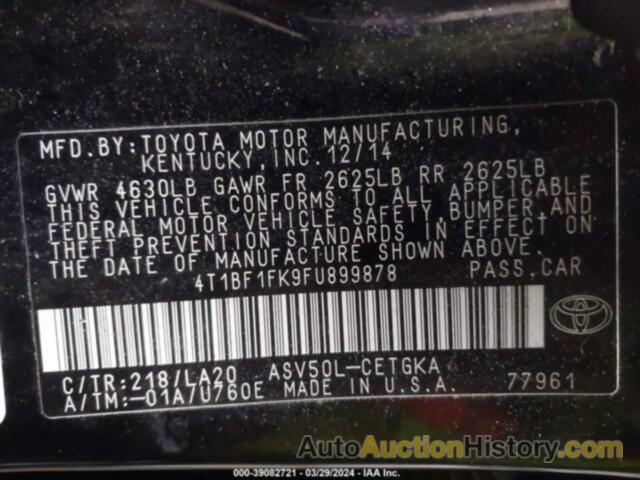 TOYOTA CAMRY XLE, 4T1BF1FK9FU899878