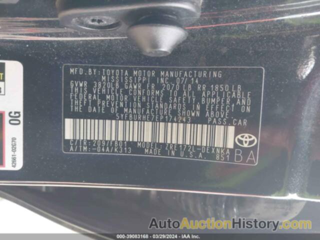 TOYOTA COROLLA L/LE/LE PLS/PRM/S/S PLS, 5YFBURHE7EP174243