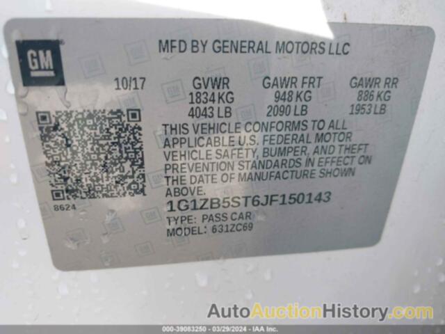 CHEVROLET MALIBU 1LS, 1G1ZB5ST6JF150143