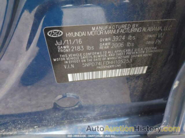 HYUNDAI ELANTRA SE, 5NPD74LF0HH105253