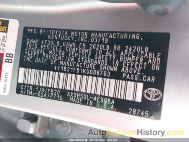 TOYOTA AVALON HYBRID XSE, 4T1B21FB1KU008763