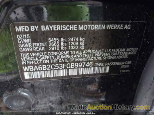BMW 650I GRAN COUPE, WBA6B2C53FGB99746