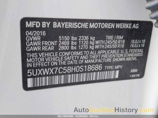 BMW X3 XDRIVE35I, 5UXWX7C58H0S18686