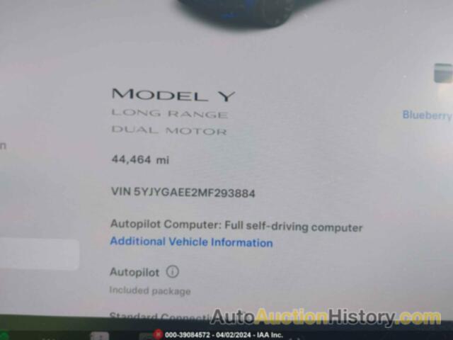 TESLA MODEL Y LONG RANGE DUAL MOTOR ALL-WHEEL DRIVE, 5YJYGAEE2MF293884