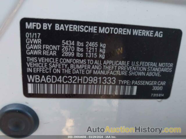 BMW 650I GRAN COUPE, WBA6D4C32HD981333