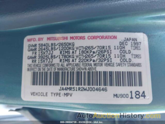 MITSUBISHI MONTERO, JA4MR51R2WJ004646