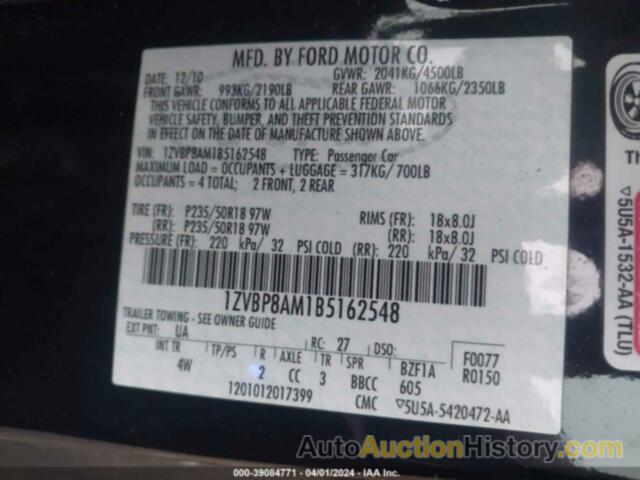 FORD MUSTANG, 1ZVBP8AM1B5162548