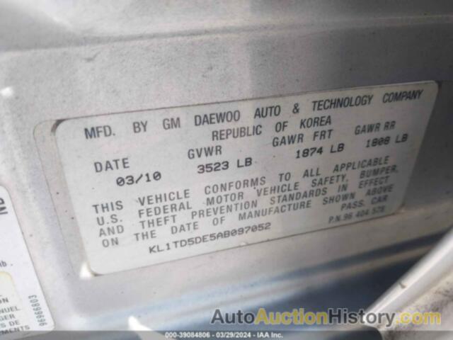 CHEVROLET AVEO LT, KL1TD5DE5AB097052