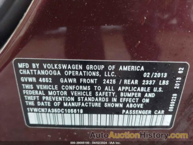 VOLKSWAGEN PASSAT 2.0L TDI SEL PREMIUM, 1VWCN7A35DC105618