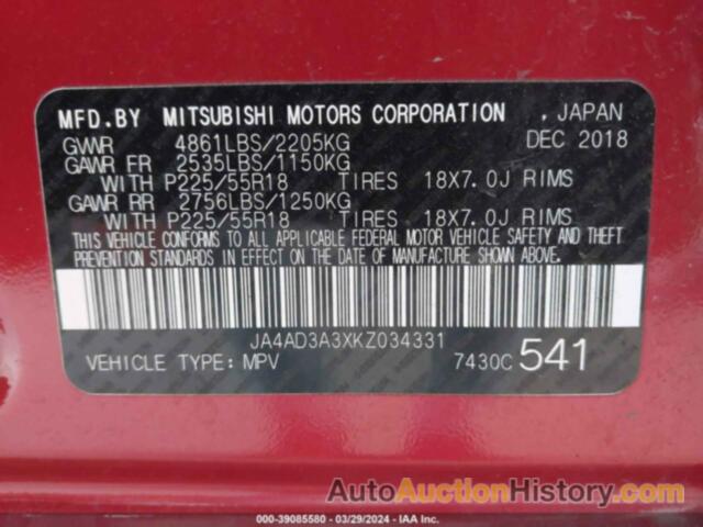 MITSUBISHI OUTLANDER LE/SE/SEL, JA4AD3A3XKZ034331