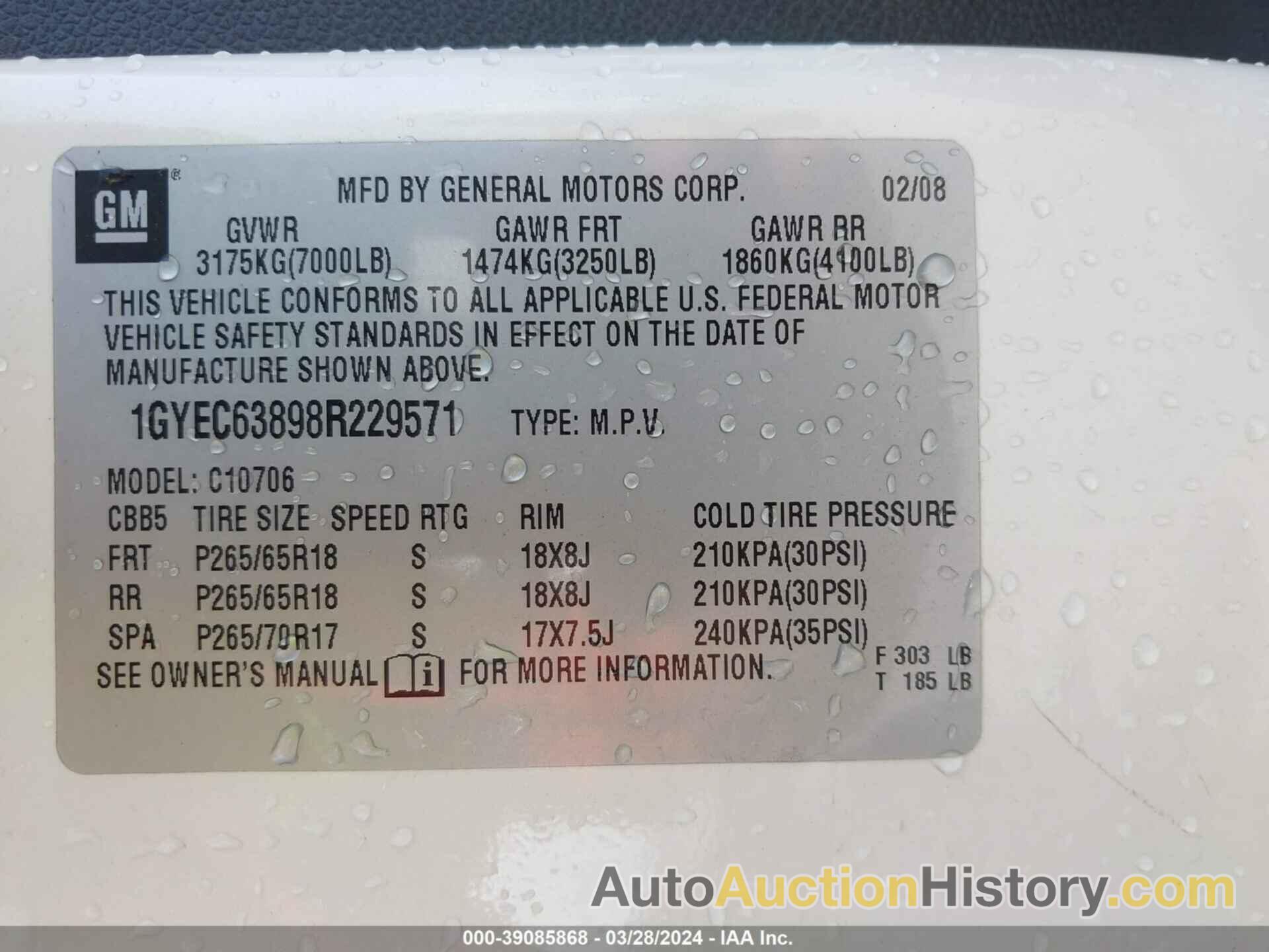 CADILLAC ESCALADE STANDARD, 1GYEC63898R229571