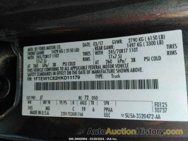 FORD F150 SUPERCREW, 1FTEW1C82HKD11179