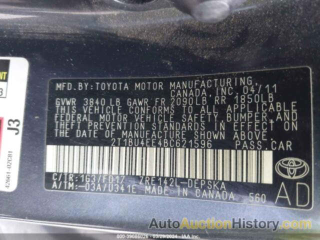 TOYOTA COROLLA S/LE, 2T1BU4EE4BC621596