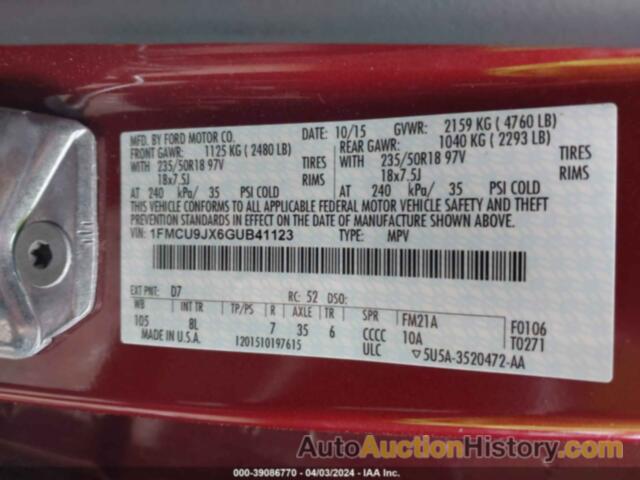 FORD ESCAPE TITANIUM, 1FMCU9JX6GUB41123