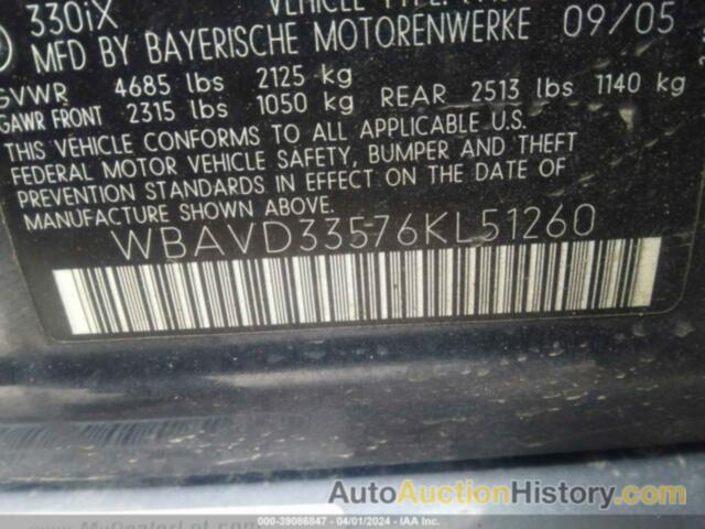 BMW 330XI, WBAVD33576KL51260