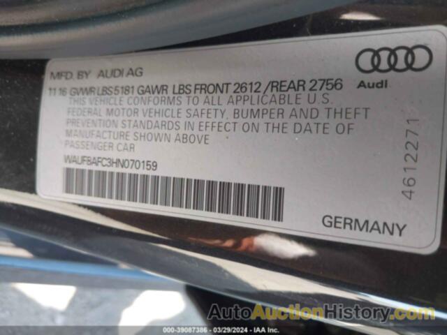 AUDI A6 2.0T PREMIUM, WAUF8AFC3HN070159