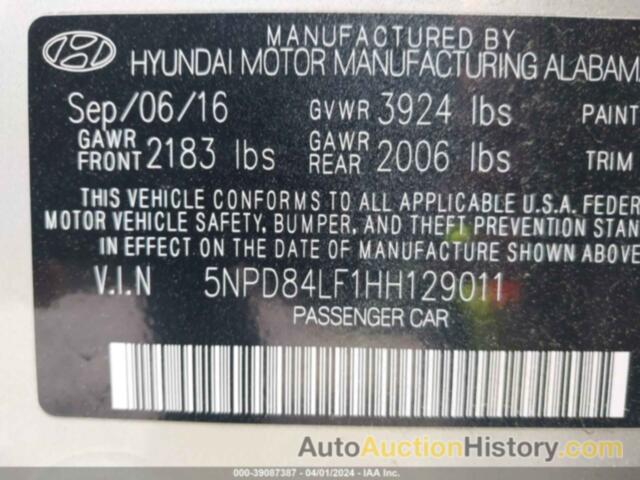 HYUNDAI ELANTRA SE/VALUE/LIMITED, 5NPD84LF1HH129011