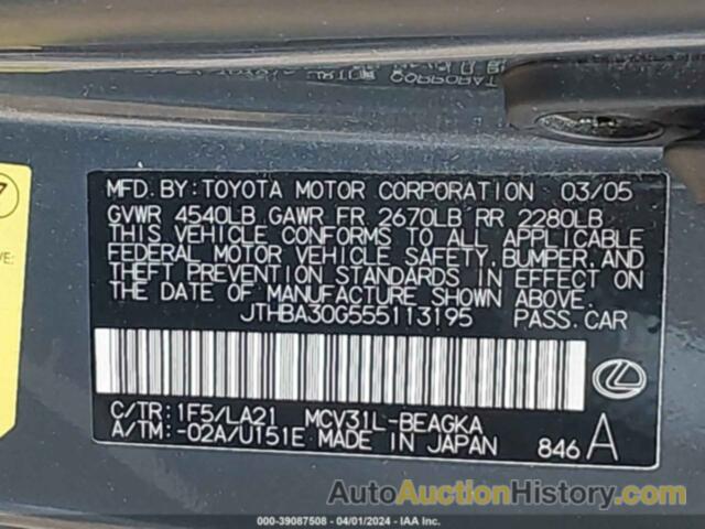 LEXUS ES 330, JTHBA30G555113195