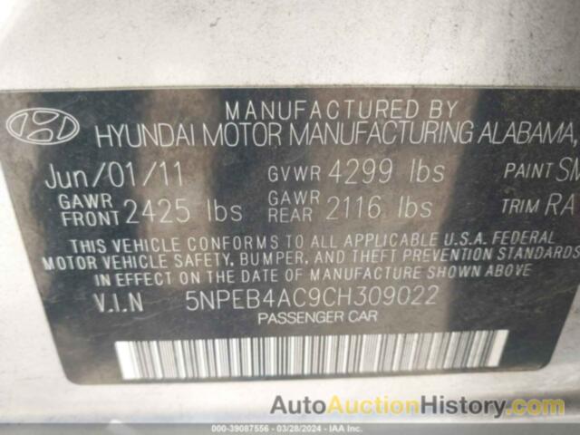 HYUNDAI SONATA GLS, 5NPEB4AC9CH309022