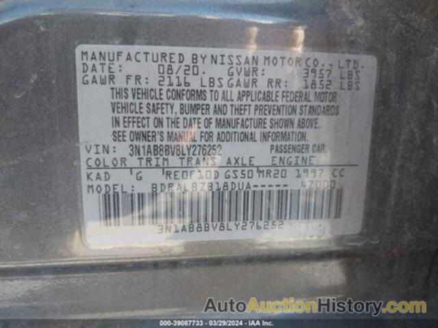 NISSAN SENTRA S XTRONIC CVT, 3N1AB8BV8LY276252