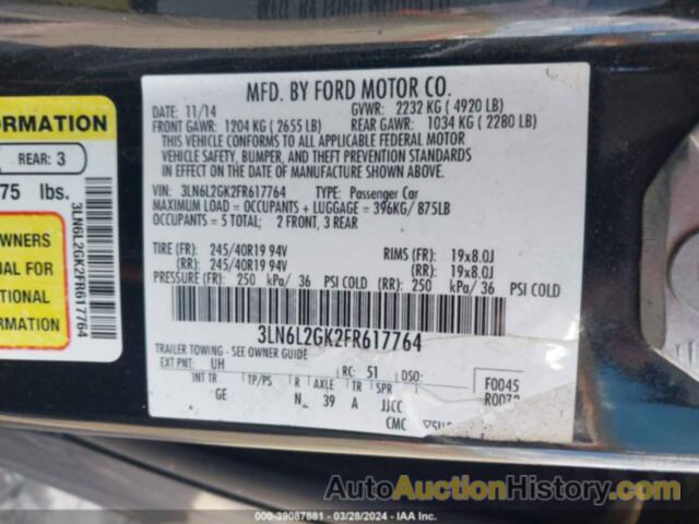 LINCOLN MKZ, 3LN6L2GK2FR617764