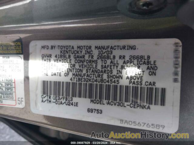 TOYOTA CAMRY LE, 4T1BE32K04U804545