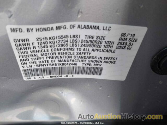 HONDA PILOT TOURING, 5FNYF5H61KB042446