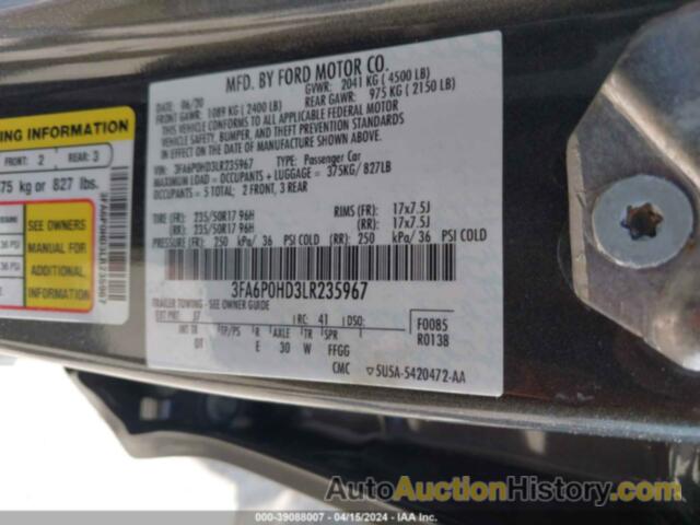 FORD FUSION SE, 3FA6P0HD3LR235967