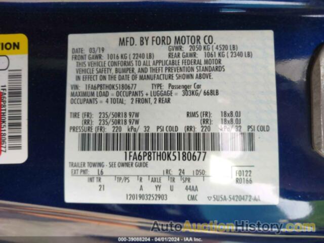 FORD MUSTANG, 1FA6P8TH0K5180677