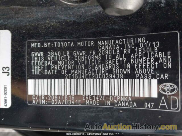 TOYOTA COROLLA S/LE, 2T1BU4EE2DC029438