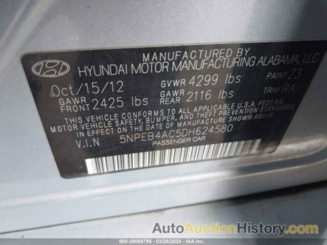 HYUNDAI SONATA GLS, 5NPEB4AC5DH624580