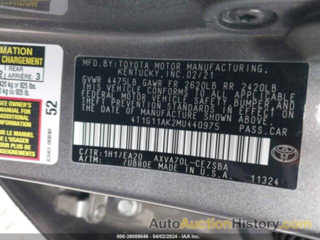 TOYOTA CAMRY SE, 4T1G11AK2MU440975