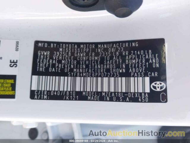 TOYOTA COROLLA LE, 5YFB4MDE6PP072735