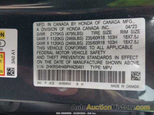 HONDA CR-V EX AWD, 2HKRS4H49PH426461